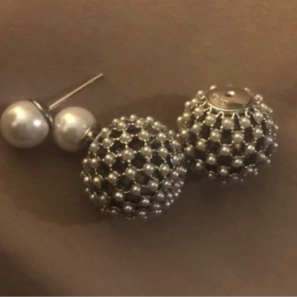Dior Silver Pearl Earrings cannage framework tribal Tribales - Picture 4 of 4